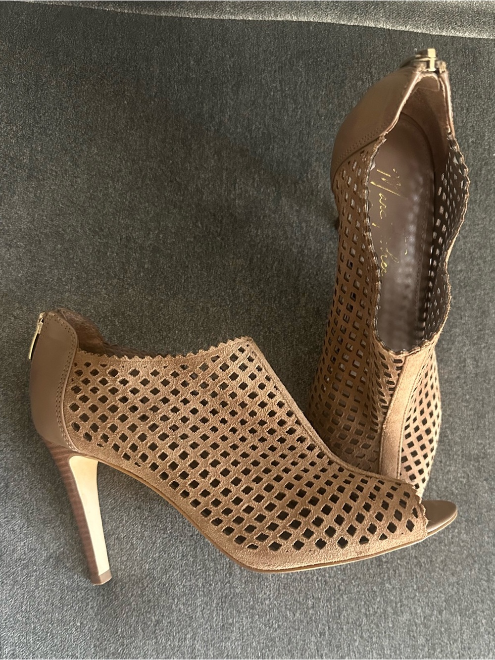 Marc Fisher Perforated Open-Toe Ankle Booties - Taupe